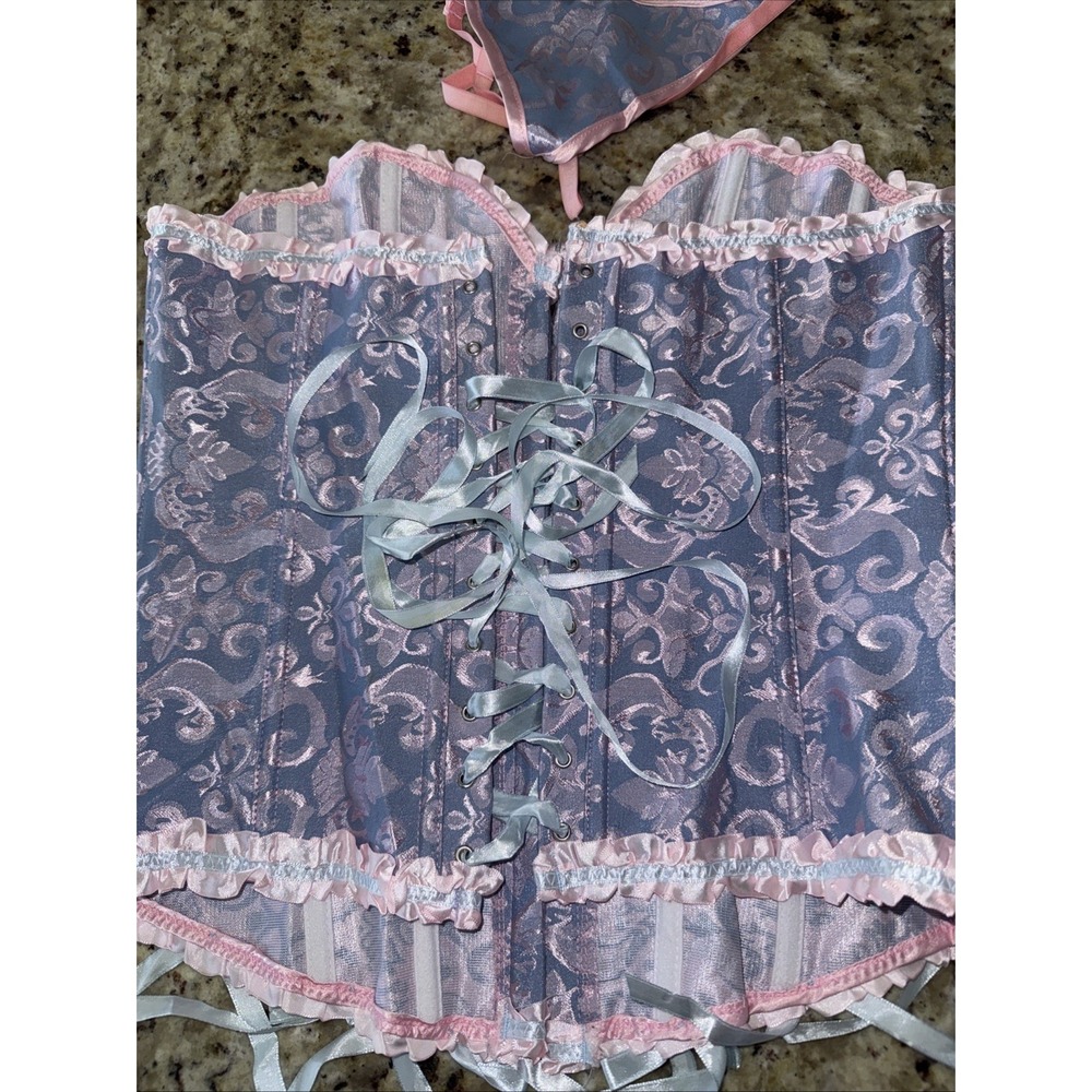 high end Satin coreset Pink & Blue‎ XXL Halloween Costumes w Thong Pantie 5489